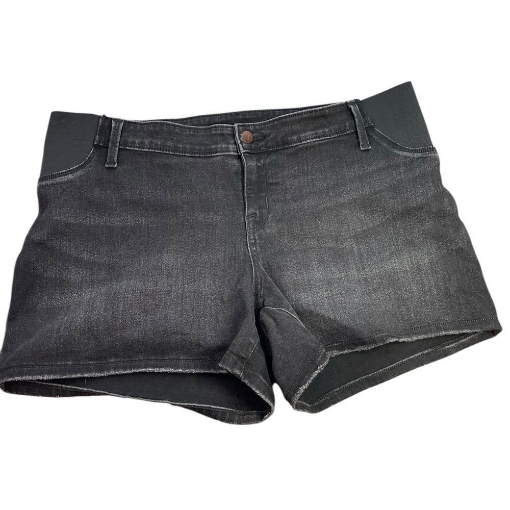 Isabel Maternity Expandable Side Panels Jean Shorts Sz 14 black wash denim